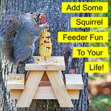 Feeling Squirrelly Squirrel Picnic Table Feeder - Large Sized Hanging Mini Picnic Table for Squirrels - Corn Cob Holders - Natural Resistant Cedar Wood